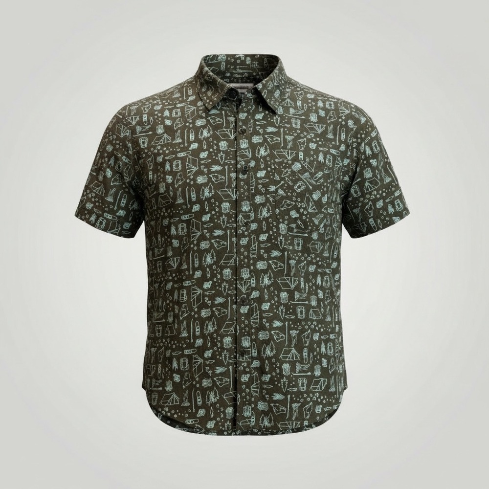 LL Bean Traverse Button Down‎ Short Sleeve Camping Shirt Large Outdoor Men's